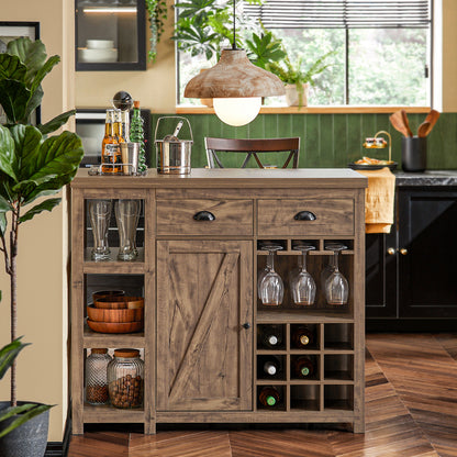 Vrijstaand Keukeneiland – Hoogkast – Dressoir – Bartafel – Buffetkast – Vintage Industrieel Design – Compact 110x95x55 cm – Stevig MDF & Veel Opbergruimte