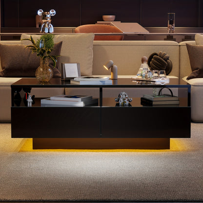 Hoogglans Salontafel – Koffietafel – Sofa Tafel – Woonkamer Tafel – Moderne Salontafel – Zwart – 2 Laden – Duurzaam Hout