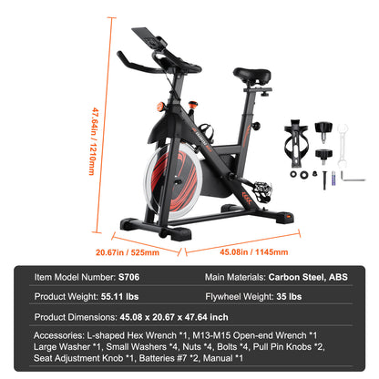 Hometrainer – Fitnessfiets – Indoor Bike – Fietsapparaat – Spinningfiets – Magnetische Weerstand – 16 kg Vliegwiel – Verstelbaar Comfortabel Zadel – Zwart Oranje