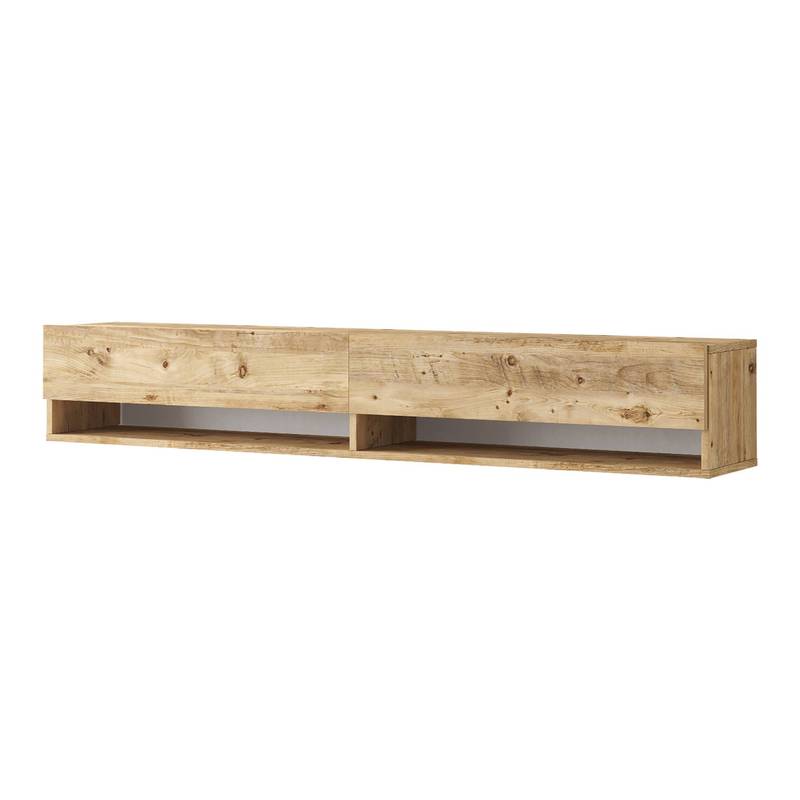 TV-Meubel – Tv-Kast – Lowboard – Wandmeubel – Hangend Meubel – Rustieke Eikenlook – 140x31,5 cm – Wandmontage Met 2 Opbergruimtes