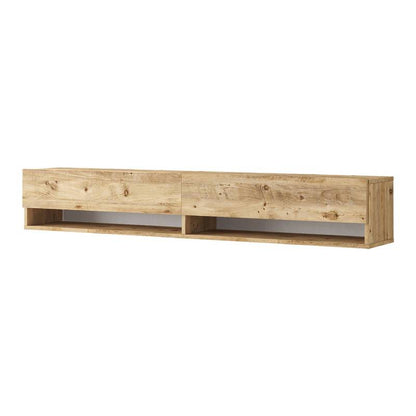 tv meubel – tv kast – tv dressoir – tv tafel – media meubel – Zwevend Wandmeubel – Melamine Spaanplaat Rustiek Eiken Wit – 180 cm Breed – 2 Open Vakjes