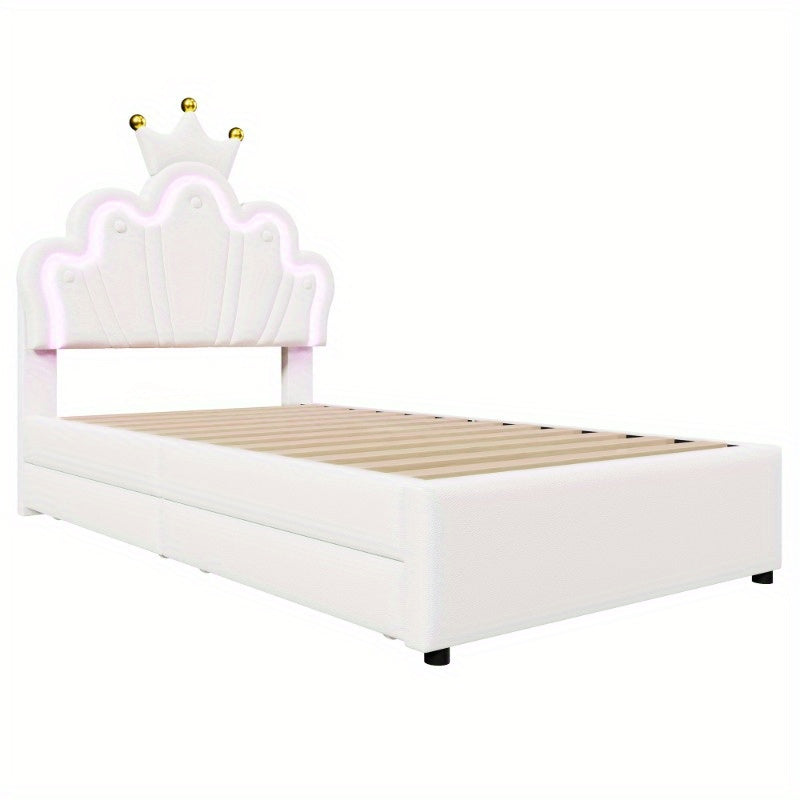 Princess Bed – Kinderbed – Jeugdbed – Bed Met Opberglades – LED Bed – 90x200 cm – Verstelbare Hoofdbord Met Afstandsbediening