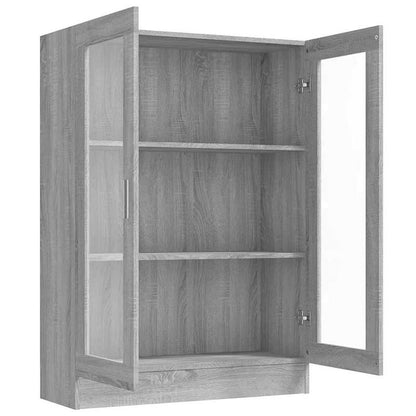 Modern Gray Sonica Wood Showcase Cabinet with Shutter Doors - Large Display Case, Particle Board, -Standing <68.58cm Height, <3.2 Cu Ft Storage for /Office - Easy Assembly (Fits Small Spaces) - Furniture