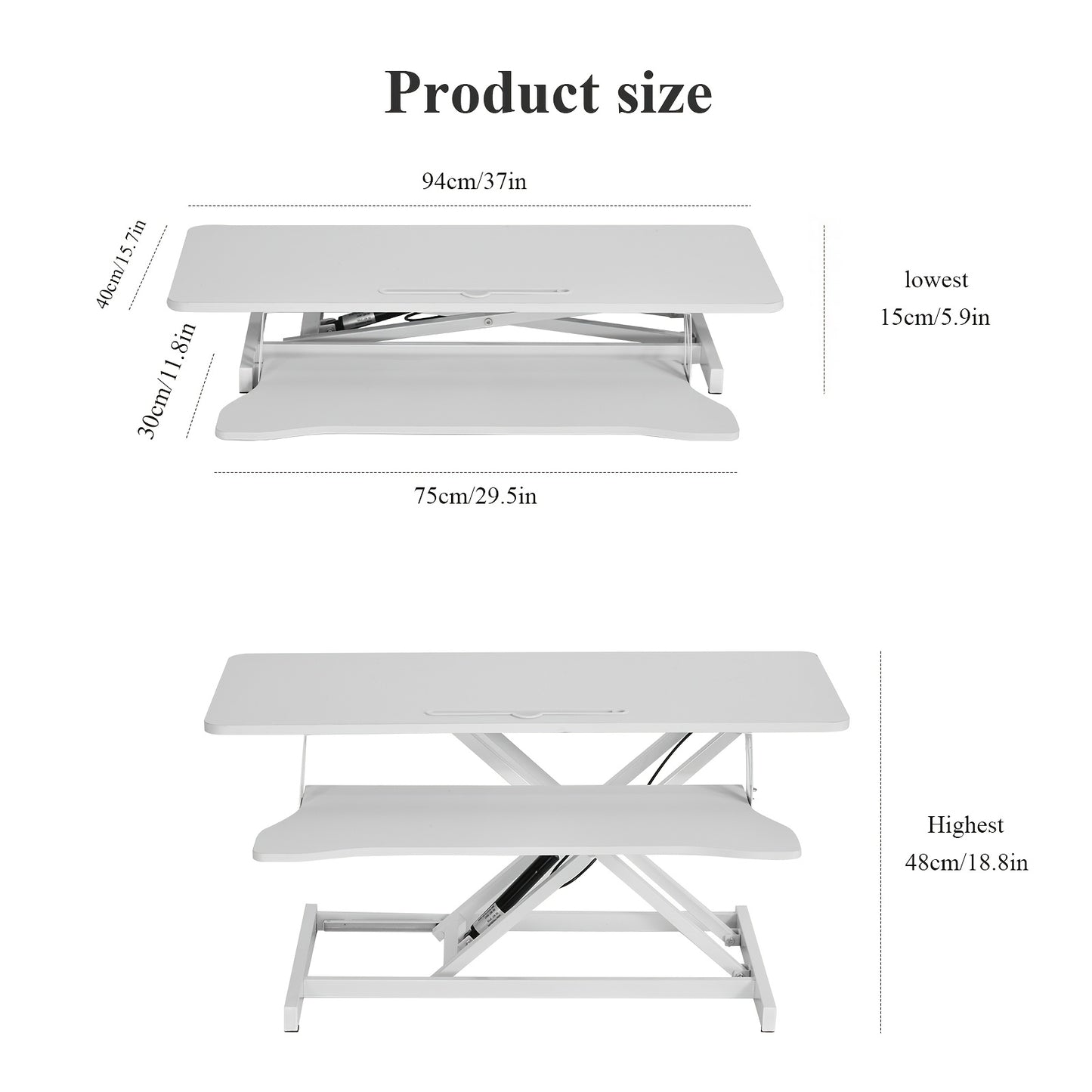 37-Inch Wide Height-Adjustable Dual Monitor Desk Converter with Manual Gas Spring Lift (46.99cm Raised Height) - Heavy-Duty Metal Frame for Office, Space-Saving Computer Workstation, Desktop Stand Compatible with Two Monitors