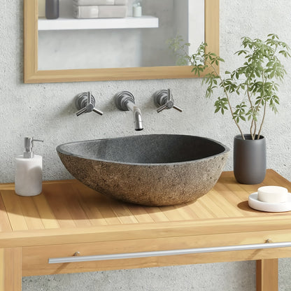 Waskom – Wasbak – Fontein – Wastafel – Opzetwastafel – Natuursteen Riviersteen – Uniek Handgemaakt Design – Afmetingen 37-46x29-36x15 cm