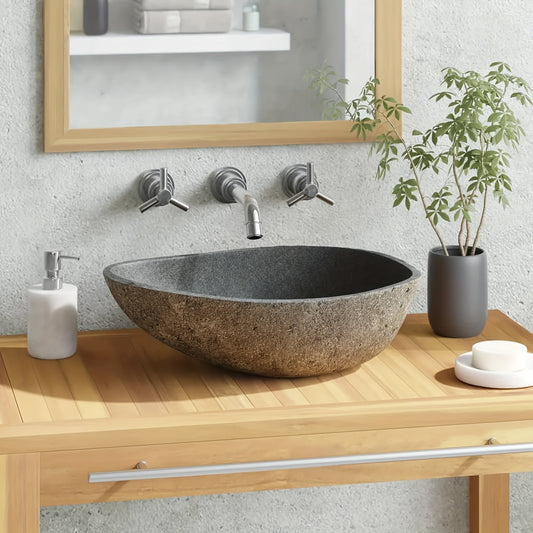 Waskom – Wasbak – Fontein – Wastafel – Opzetwastafel – Natuursteen Riviersteen – Uniek Handgemaakt Design – Afmetingen 37-46x29-36x15 cm