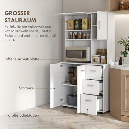 Keukenkastje – Dressoir – Opbergkast – Ladekast – Keukenkast – Wit – 89x39,5x168 cm – 3 Lades & 3 Open Schappen