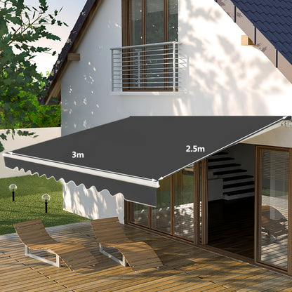 Terraszonwering Uitschuifbare Zonwering Markies Balkonzonwering Veranda Schaduw – Grijs Polyester PU-Coating – Verstelbare Hoek 40°-100° 3x2,5 Meter