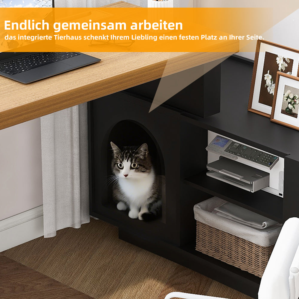 Hoekbureau – Bureau – L-vormig Bureau – Bureau Met Lade – Computerbureau – Zwart – XL Huisdierhuisje – Ruimtebesparend Ontwerp – Flexibele Montage