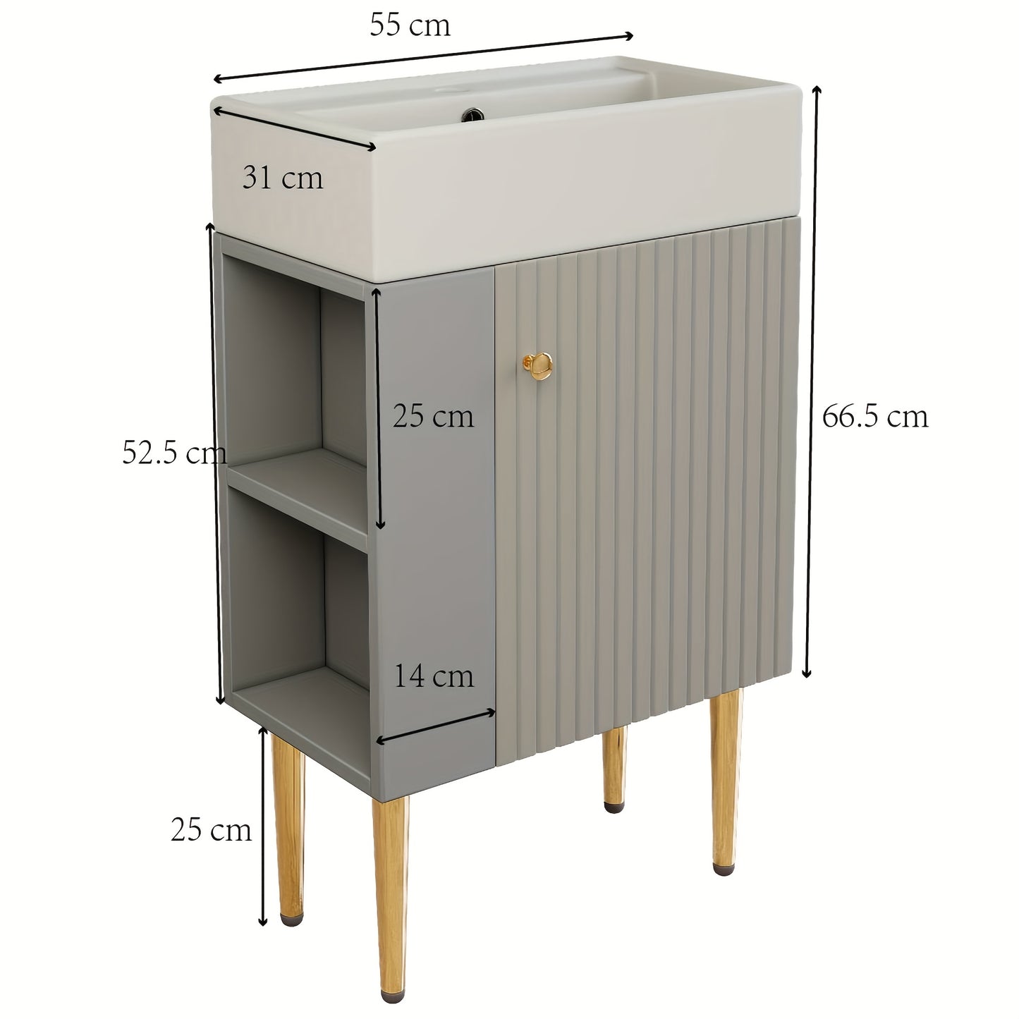 Bathroom Furniture Washbasin with Washbasin Cabinet 55cm, Washbasin Cabinet, Small Guest Bathroom Furniture, Light Gray,  Spacesaving Solution, Sleek Design, Modern Washbasin, Integrated Basin, Bathroom Storage, Urban Dweller