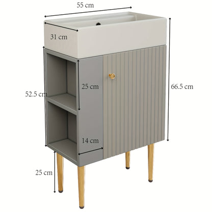 Bathroom Furniture Washbasin with Washbasin Cabinet 55cm, Washbasin Cabinet, Small Guest Bathroom Furniture, Light Gray,  Spacesaving Solution, Sleek Design, Modern Washbasin, Integrated Basin, Bathroom Storage, Urban Dweller