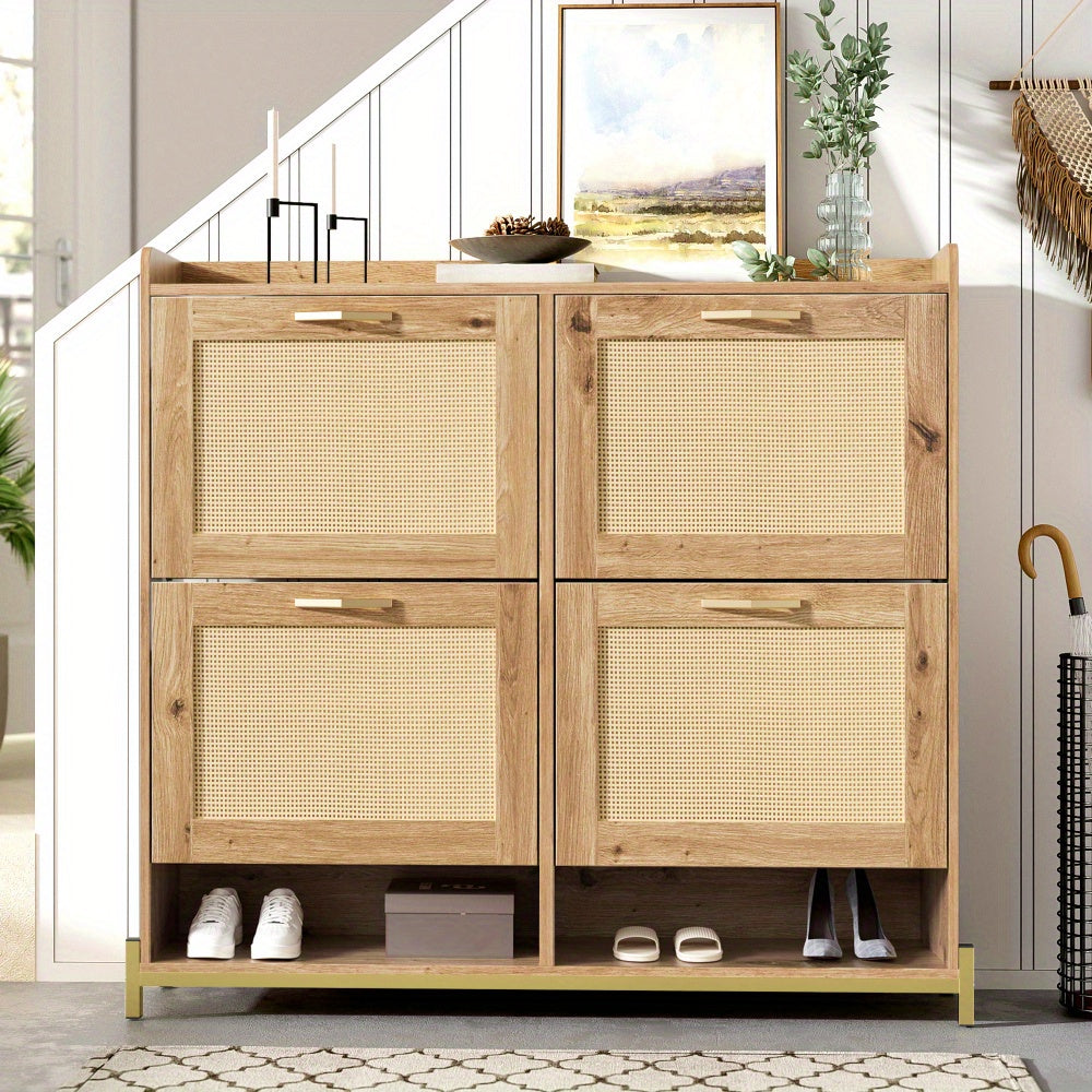 Shoe Cabinet, Elegant Shoe Cabinet - 4 Doors, Metal Frame and Top Shelf Provide Stylish and Organised Storage, Maximising Vertical Storage Space Without Taking up Too Much Floor Space, to Meet Your Different Needs