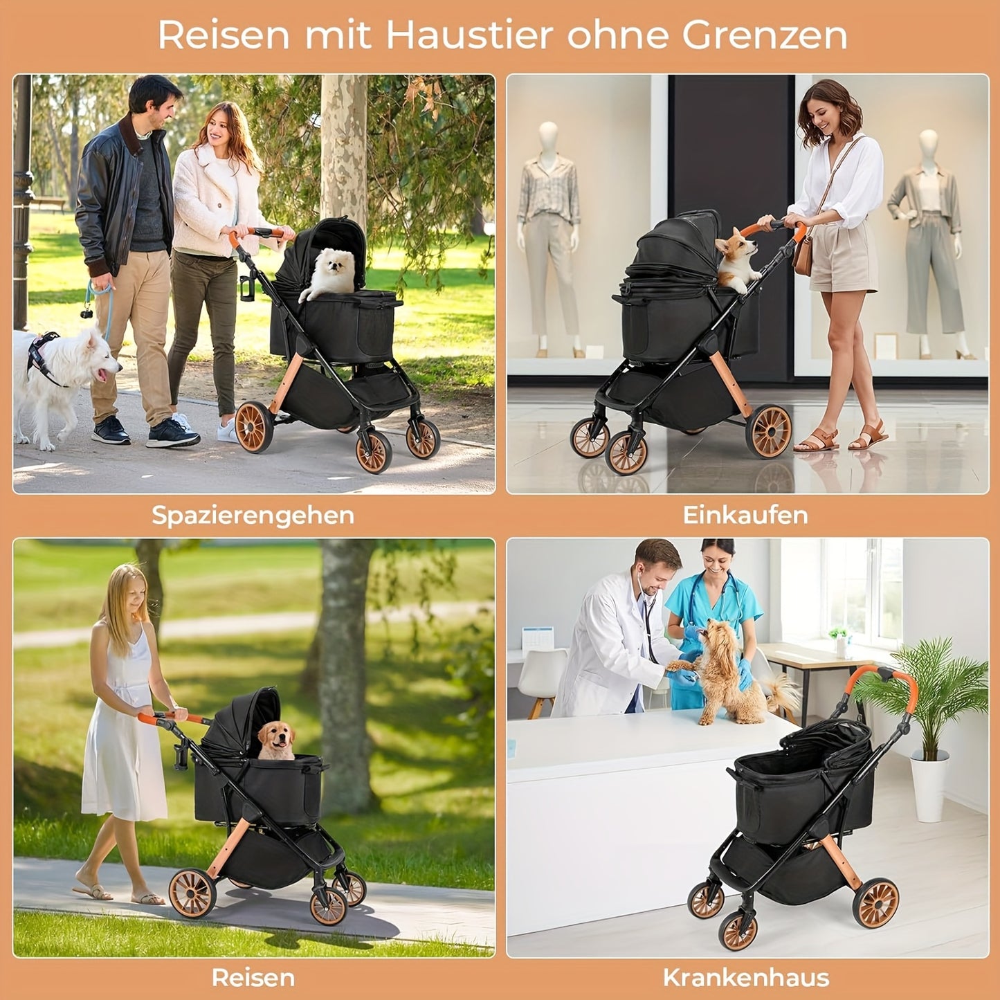 Hondenbuggy – Dierenwagen – Huisdierenwagen – Wandelwagen – Hondenkar – Opvouwbaar – Verstelbare Duwstang – Schokdempers – Aluminium & Carbonstaal – Draagvermogen 24,95 kg