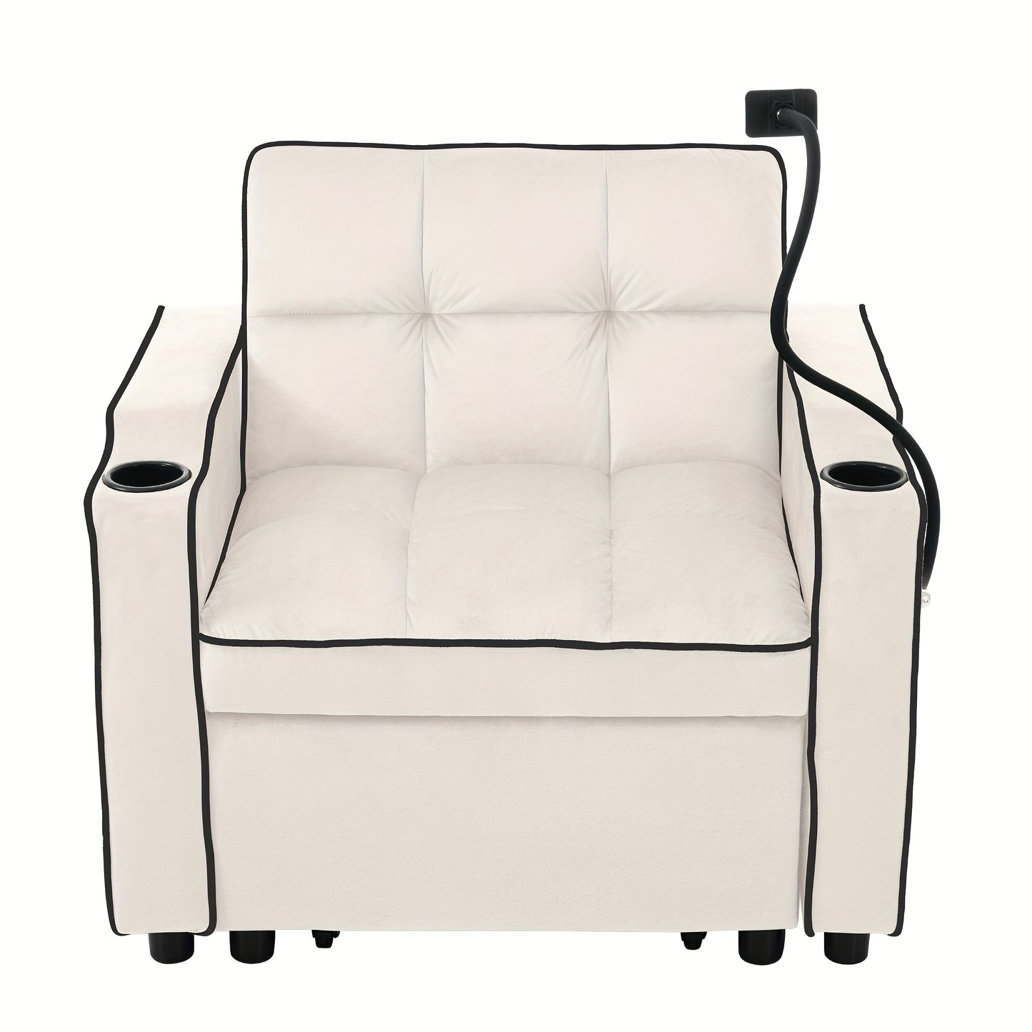 3-in-1 Foam Bank – Slaapbank – Loungestoel – Armstoel – Slaapstoel – Beige – Comfortabele Schuimvulling – Ingebouwde Cup- en Telefoonhouders