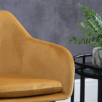 Eetkamerstoel – Kuipstoel – Stoel – Draaistoel – Set van 2 – Okergeel Fluweel – Zwart Houten Onderstel – Ergonomisch Design