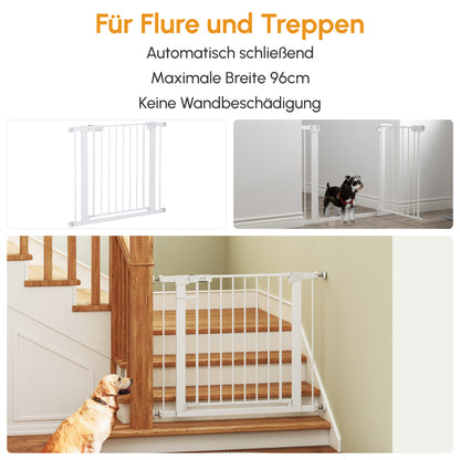 Traphekje – Babyhek – Kinderbeveiliging – Veiligheidspoortje – Speelhekje – Verstelbaar 75-96 cm – Metalen Wit – Automatisch Sluitend – Schroefloze Montage