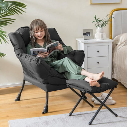 Lounge Stoel – Relaxstoel – Fauteuil – Leunstoel – Zithoekstoel – Met Inklapbare Voetenbank – Comfortabele Polyester Bekleding – Stevig Metalen Frame