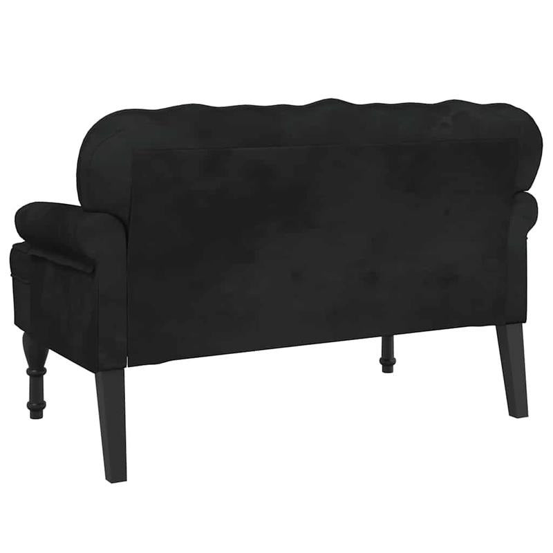 Bankje – Sofa Bank – Zitbank – Zitmeubel – Bankje Met Rugleuning – Zwarte Velvet Bekleding – Hardhouten Frame – Compact Design – Duurzaam