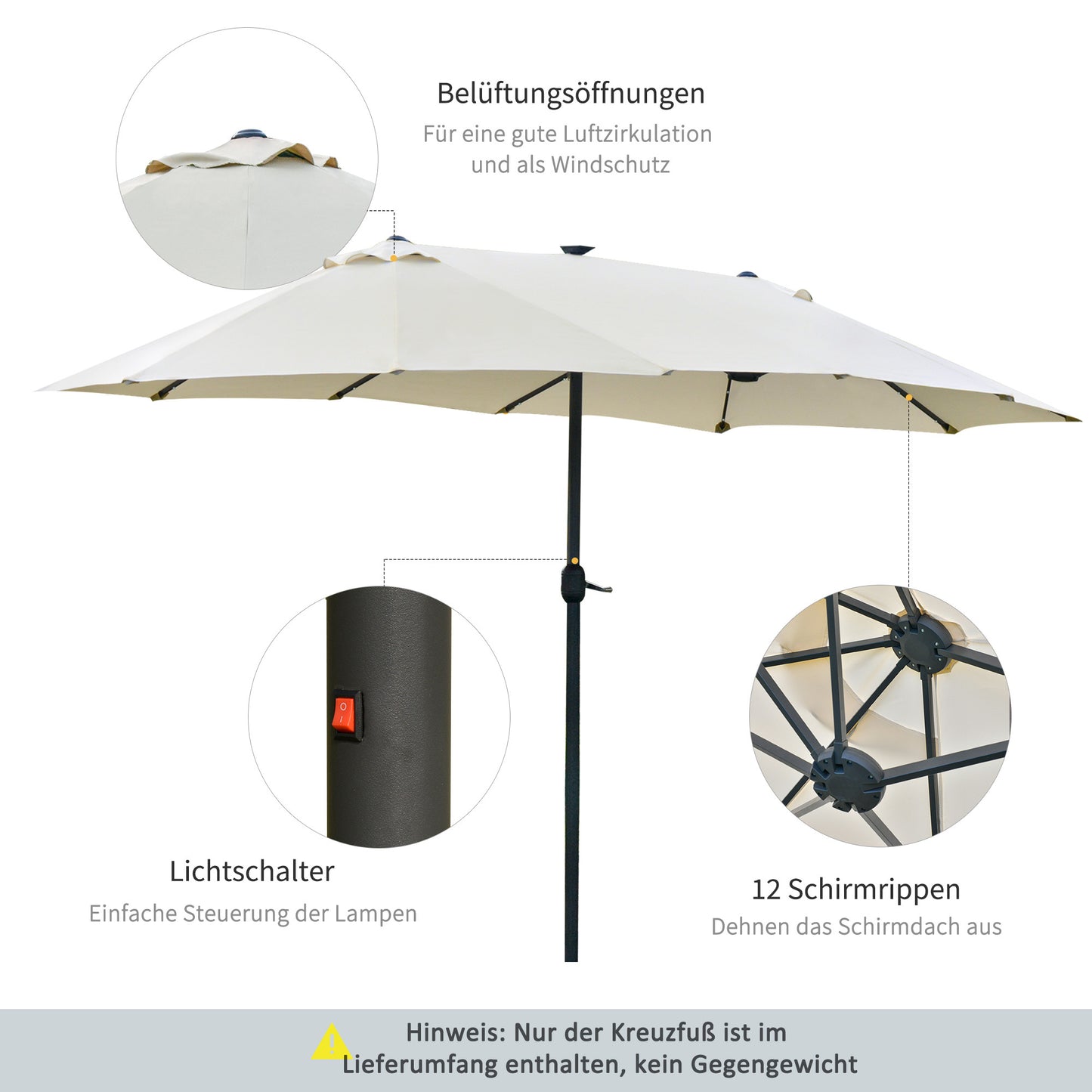Ovale Zonwering – Schaduwdoek – Terrasdoek – Zonnescherm – Buitenluifel – Crème Kleur – 440 x 256 cm – Weerbestendig Materiaal