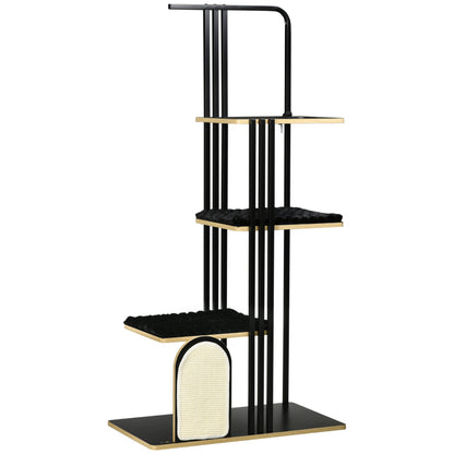 Kattenboom – Krabpaal – Klimmeubel – Kattenmeubel – Krabpaal met Ligkussen – Zwart/Beige – 170 cm Hoog – Stevige Stalen Constructie