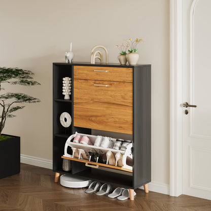 Bijzettafels – Koffietafel – Salontafel – Tafeltje – Woonkamertafel – Zwart – Set Van 2 Ronde Tafels – Marmerfineer Blad – Goudkleurig Metalen Frame