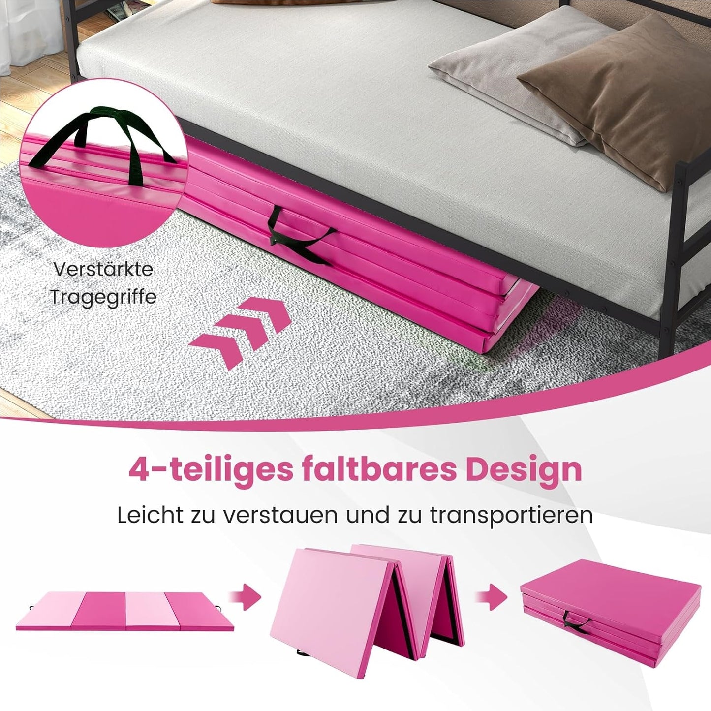 Gymnastiekmat – Vouwmat – Fitnessmat – Yogamat – Trainingsmat – 300x120x5 cm – PU Cover Met Draaghandvatten