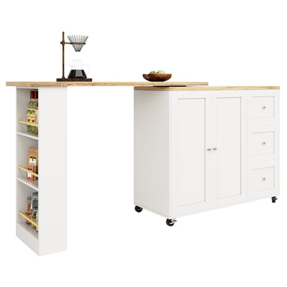Dressoir – Sideboard – Opbergkast – Ladekast – Draaibaar 360° – Uittrekbare Lengte 135-203 cm – Met Wieltjes en Lade