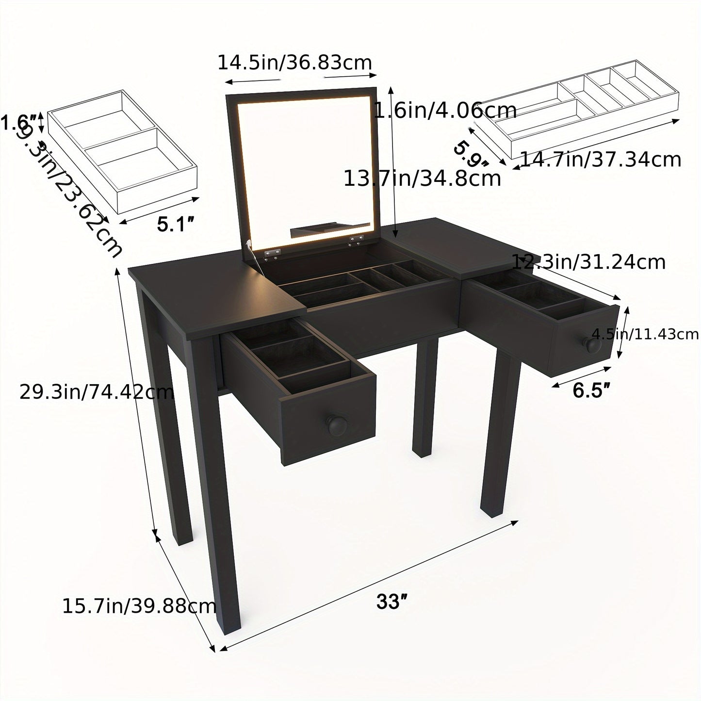 Makeupkap – Kappop – Schminkpop – Opmaakpop – Kaphoofd – Compact Make-up Tafeltje – Opvouwbare Spiegel – Zwarte Houten Afwerking