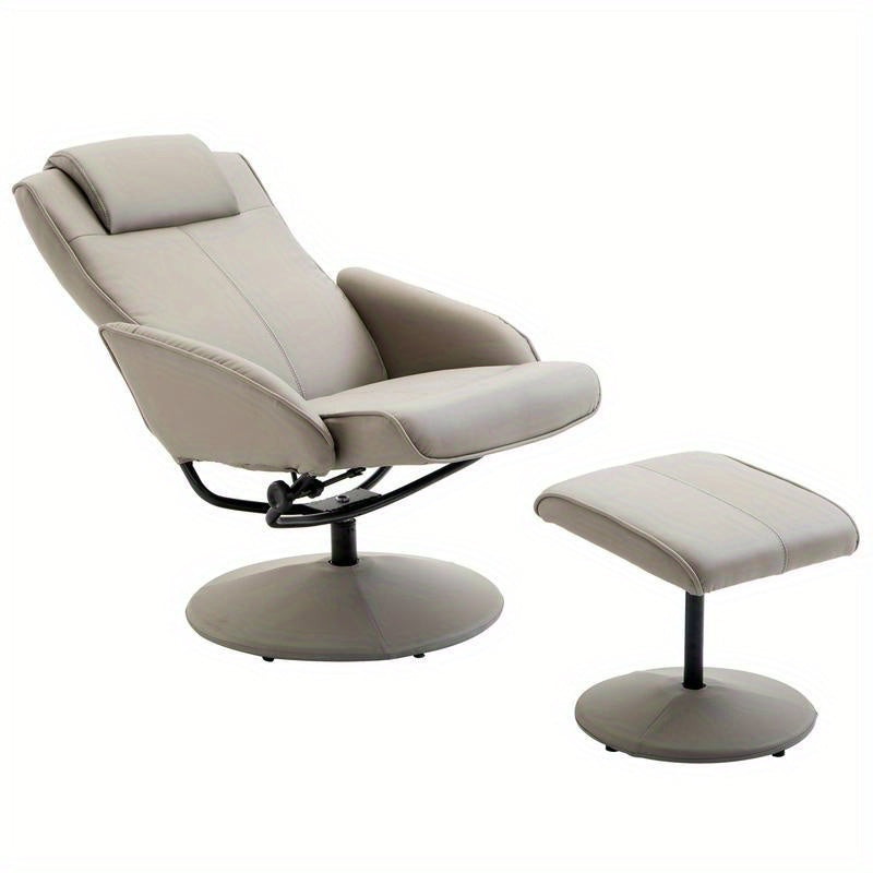 Draaifauteuil – Draaistoel – Relaxfauteuil – Loungestoel – Zithoekstoel – 360° Draaibaar – Comfortabele Ottoman – Stevig Kunststof & Houten Frame – Gemakkelijk Reinigbare Stof – Beige/Grijs