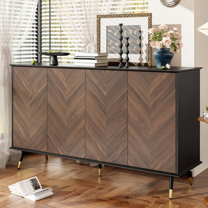 Dressoir – Opbergkast – Kast – Ladekast – Wandkast – Modern Design – Verstelbare Planken – Metalen Poot – Bruin Visgraat – Ruimtebesparend – Duurzaam
