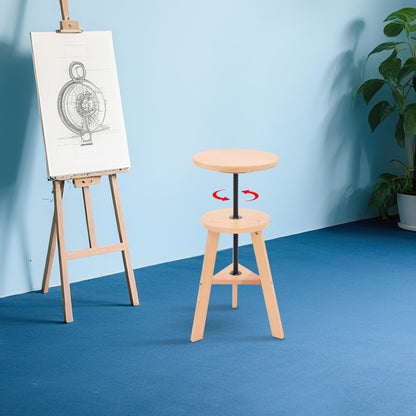 Adjustable Height Round Painting Stool with Ergonomic Cushioned Seat - Heavy-Duty Wooden Construction, Manual Height Adjustment (48-65.5cm/18.9-25.79in) for Artists, Indoor/Outdoor Use - Lightweight & Sturdy Art Stool for Adu