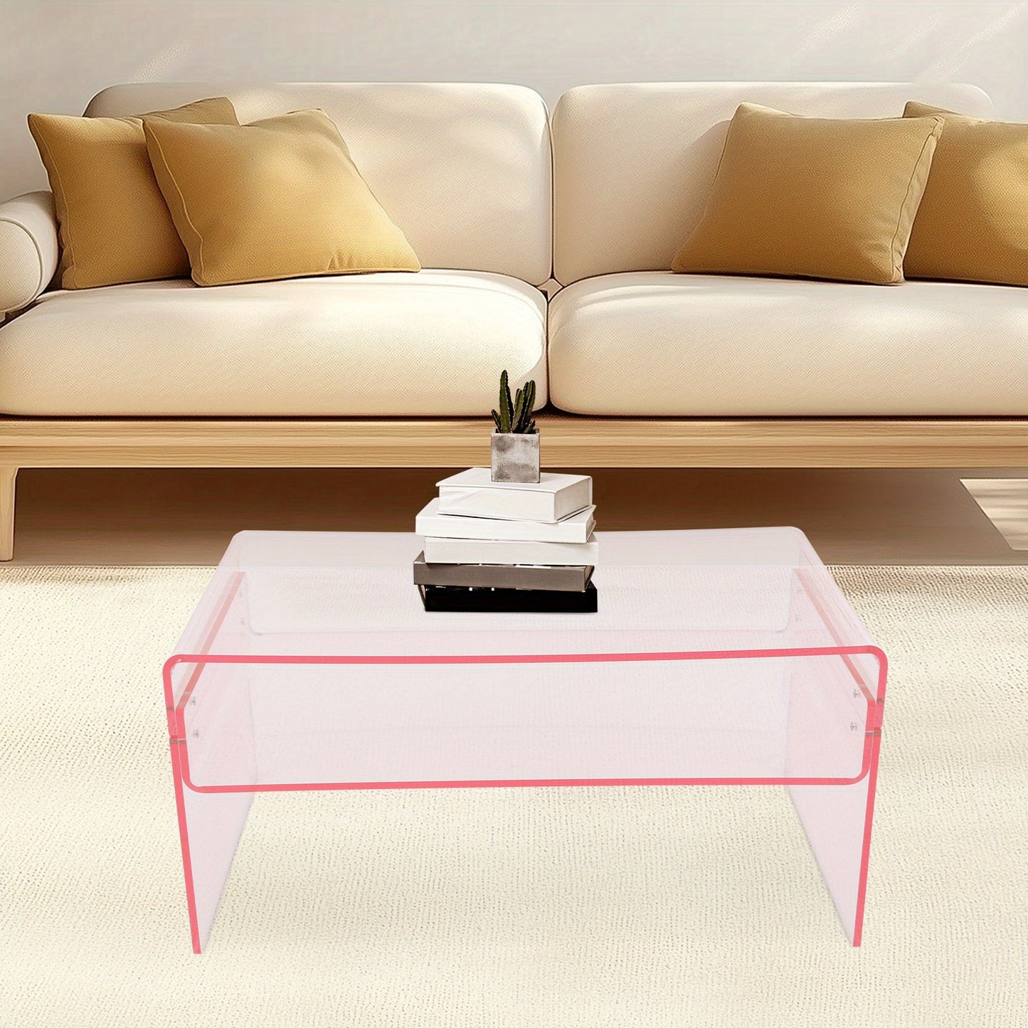 Salontafel – Bijzettafel – Koffietafel – Side Table – Woonkamertafel – Acryl – Dubbelbladig Ontwerp – 80x50x38 cm – Roze Modern Design