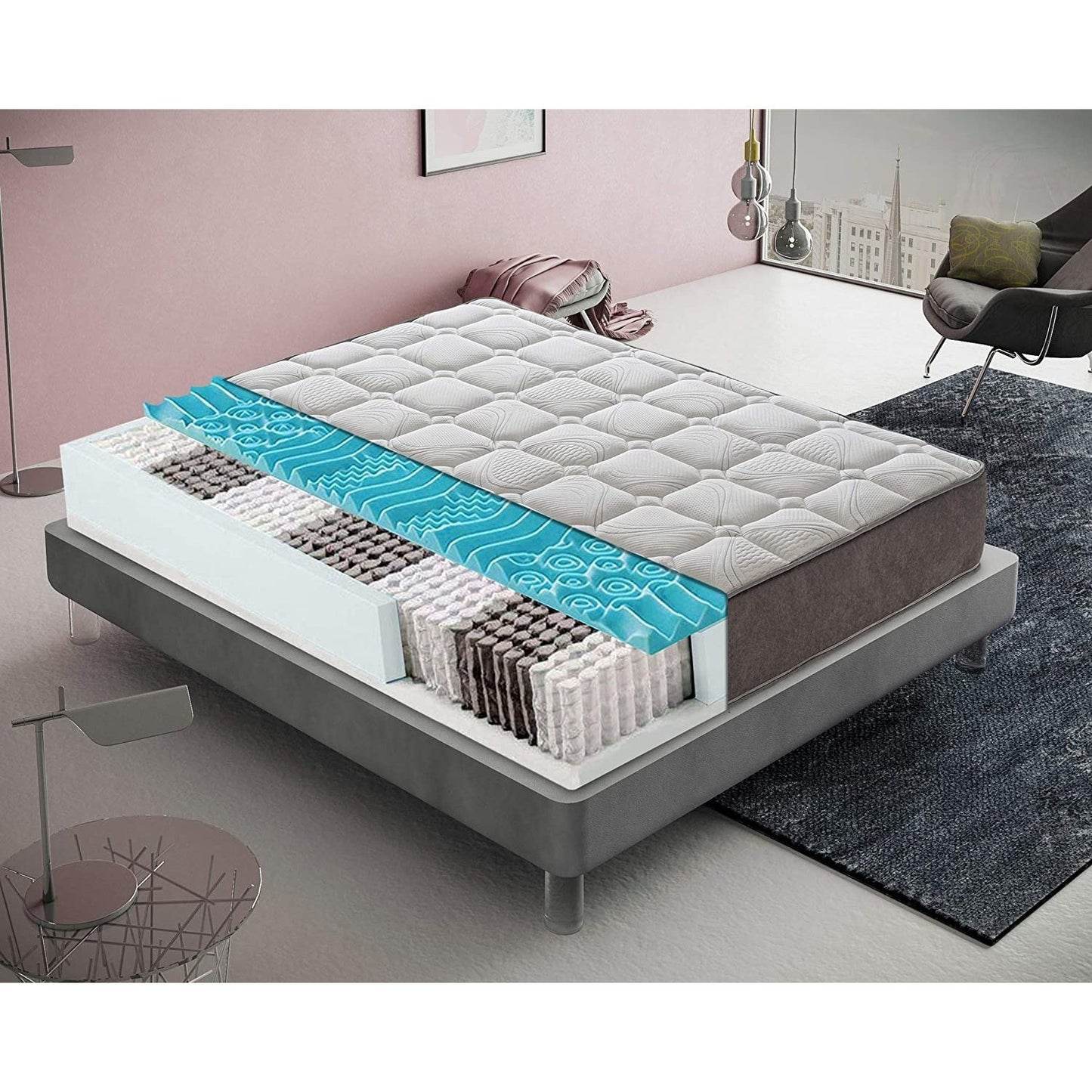 Orthopedic Mattress with 800 Independent Pocket Springs, 25 cm Height, 4 cm Memory Foam, Highly Breathable, Excellent Support, 13 Zoned Design, 100% Made in Italy