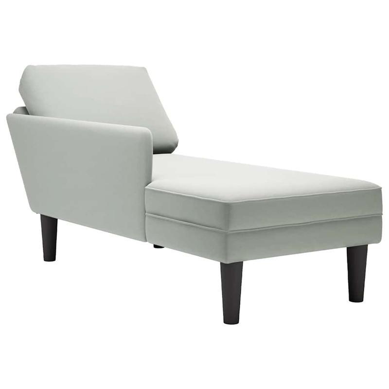 Chaise Longue – Loungebank – Ligbank – Loungebed – Relaxfauteuil – Lichtgrijs Velvet – Inclusief Kussen – Rechter Armleuning