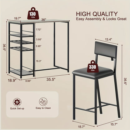 Eettafelset – Eetkamerset – Keukentafel – Zitgroep – Diningset – Compact Grijs – Met Gestoffeerde Stoelen – Opbergruimte – Metaal Frame