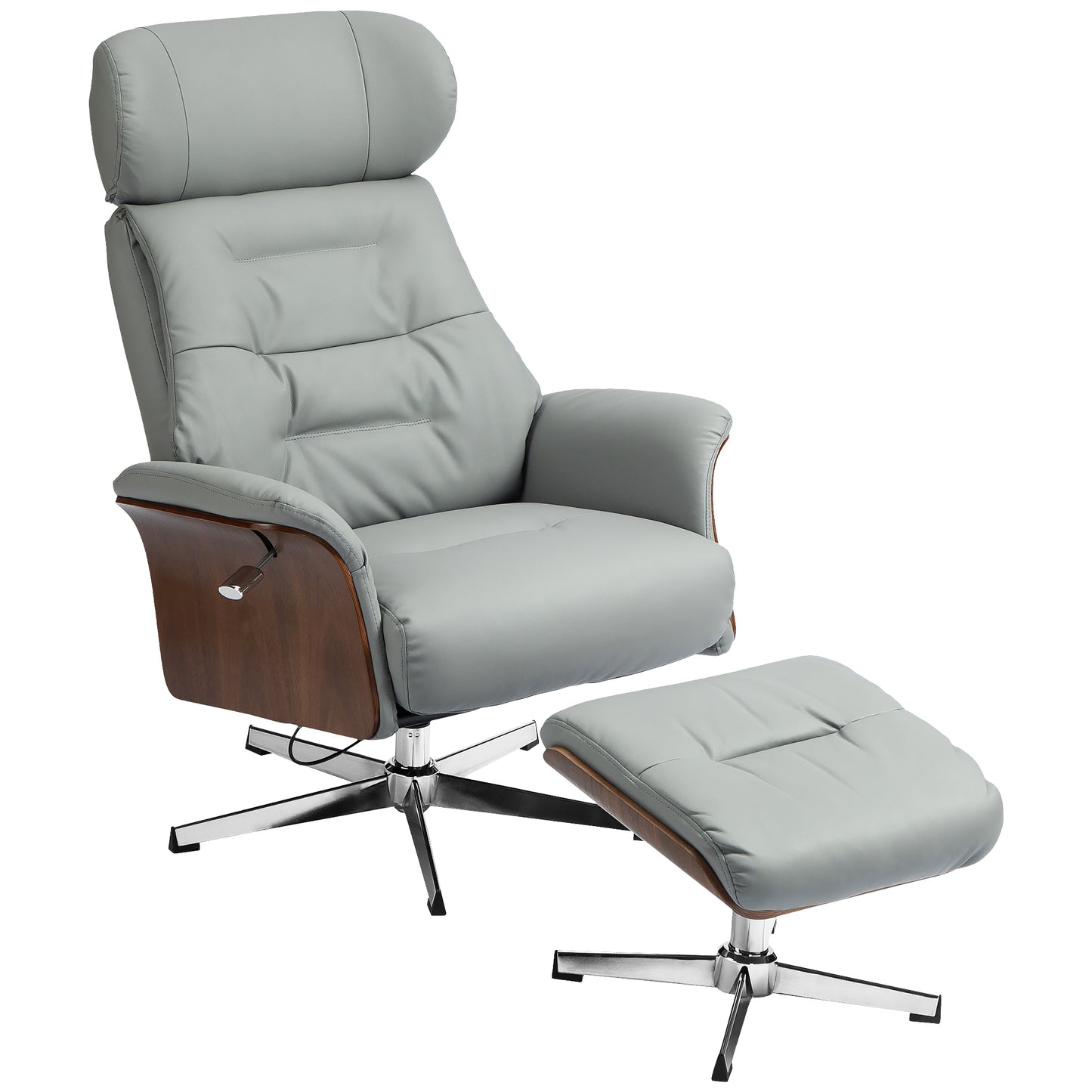 Relaxstoel – Fauteuil – TV Stoel – Verstelbare Leunstoel – Lichtgrijs – 360° Draaibaar – Verstelbare Rugleuning – Kunstleer Met Voetenbank