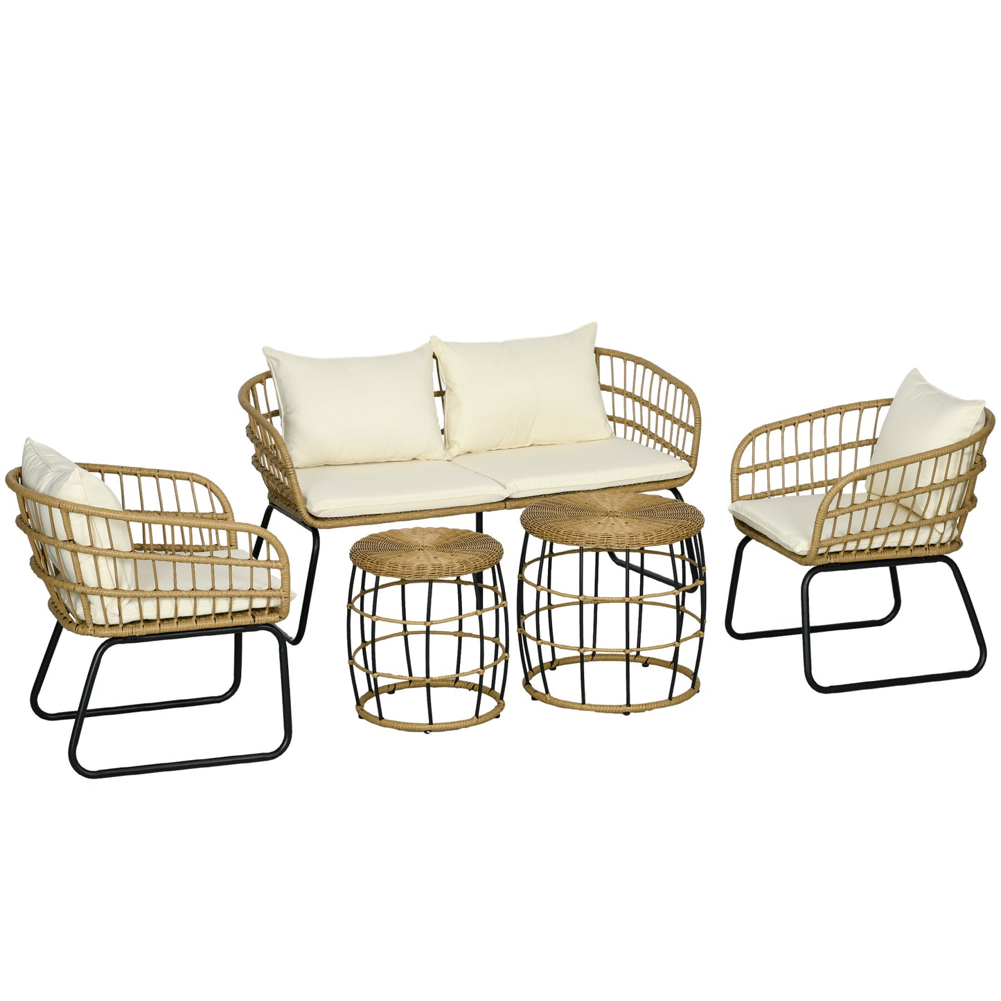 Tuinset – Loungeset – Buitenmeubelset – Garden Set – Beige – 5-delig Met 2 Fauteuils En 2 Bijzettafels – Comfortabele Kussens Met Polyester Hoezen – Weerbestendig Met Metalen Frame