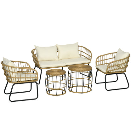 Tuinset – Loungeset – Buitenmeubelset – Garden Set – Beige – 5-delig Met 2 Fauteuils En 2 Bijzettafels – Comfortabele Kussens Met Polyester Hoezen – Weerbestendig Met Metalen Frame