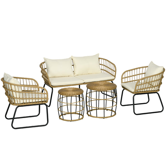 Tuinset – Loungeset – Buitenmeubelset – Garden Set – Beige – 5-delig Met 2 Fauteuils En 2 Bijzettafels – Comfortabele Kussens Met Polyester Hoezen – Weerbestendig Met Metalen Frame