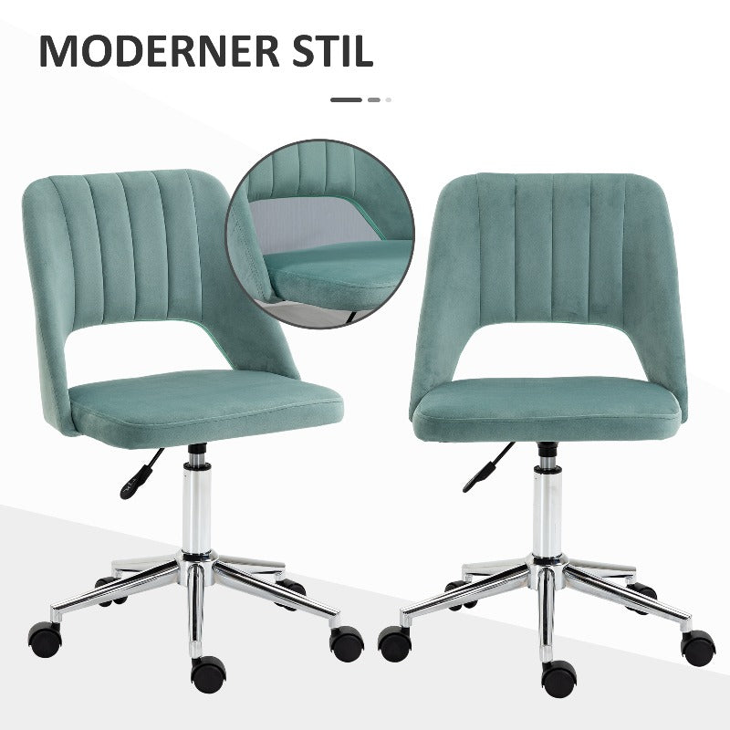 Bureaustoel – Ergonomische Stoel – Office Chair – Gamestoel – Draaistoel – Verstelbare Hoogte – 360° Draaibaar – Metalen Frame – Zonder Armleuningen – Groene Fluwelen Bekleding – Makkelijk Schoon Te Maken