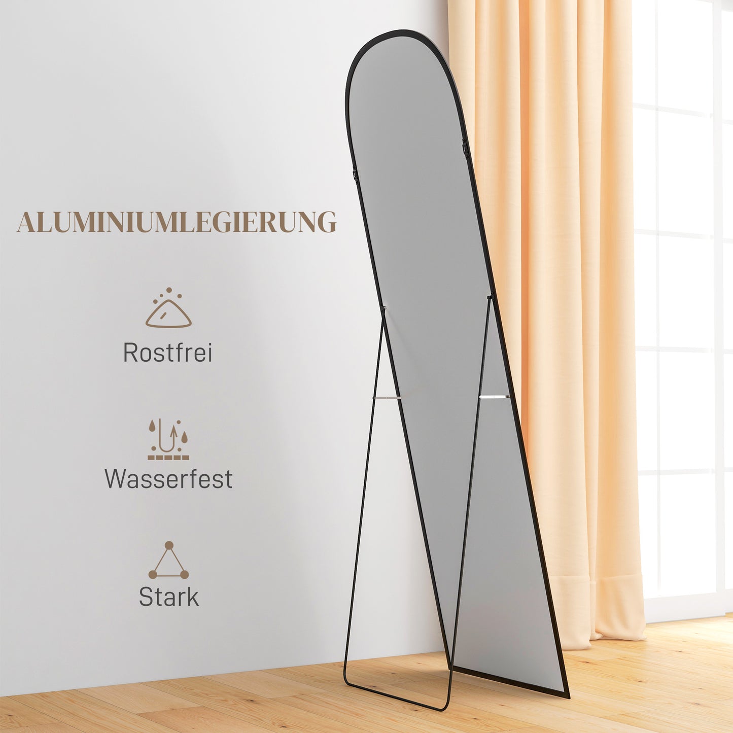 Full Body Spiegel – Vloerspiegel – Staande Spiegel – Grote Spiegel – Zwarte Spiegel – Slank Zwart Frame – 50x161,5 cm Groot
