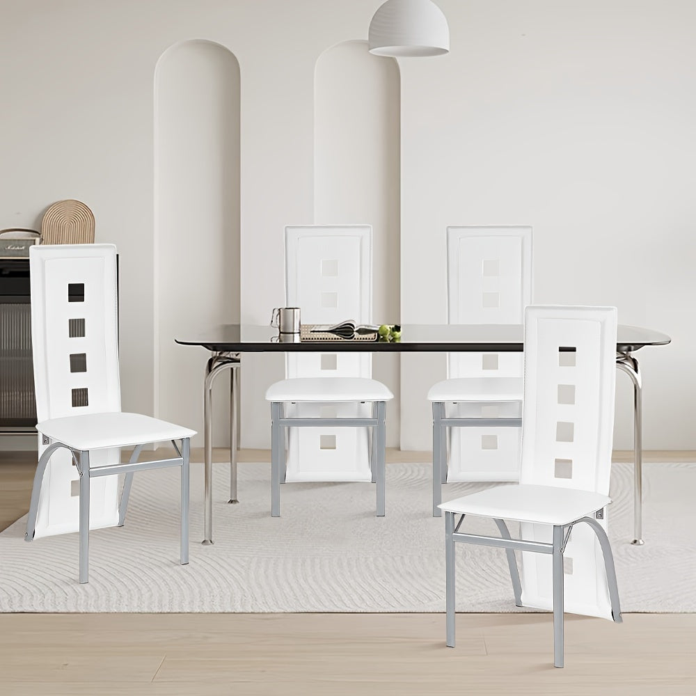 Bistrostoel – Eetkamerstoel – Tuinstoel – Klapstoel – Set van 4 – Witte PU Bekleding – Chroomkleurige Metalen Poten