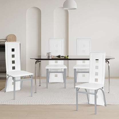 Bistrostoel – Eetkamerstoel – Tuinstoel – Klapstoel – Set van 4 – Witte PU Bekleding – Chroomkleurige Metalen Poten