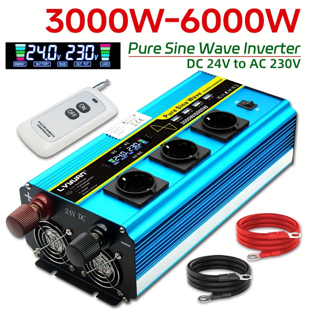 Spanningsomvormer – Omvormer – Inverter – Converter – Adapter – 3000W Continu Vermogen – Pure Sinusgolf Met LCD Display & Draadloze Afstandsbediening