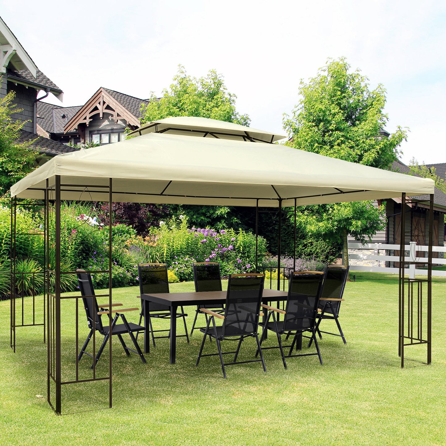 Tuinpaviljoen – Tuinkamer – Tuinhoek – Tuinprieel – Tuintent – Wit – 3 x 4 Meter – UV-Bestendig Polyester Dak – Verwijderbare Muskietennetten