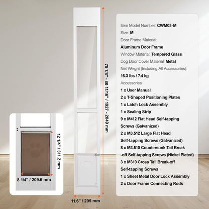 Hondenklep Schuifdeur – Hondendeur – Huisdierklep – Dierdoorlaat – Middelgrote Hond – Verstelbare Hoogte 192,7-204,9 cm – Aluminium Frame Met Veilig Slot