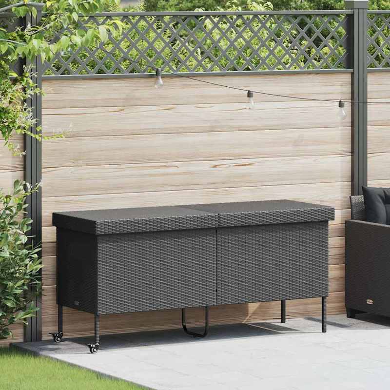 Opbergbox Tuin – Tuinkist – Kussenbox – Tuinopslag – Berging – Met Wielen – 160x55x75 cm – Zwart Poly Rattan – Weerbestendig – Duurzaam