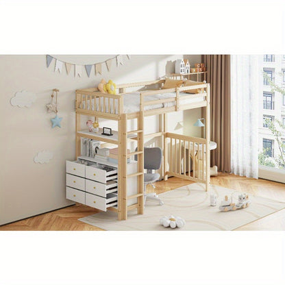 Halfhoogslaper – Hoogslaper – Bedbank – Stapelbed – Bedframe – Met Veiligheidsladder & Opberglades – Metaal Frame 90x200 cm – Ruimtebesparend & Stevig