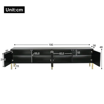 TV Lowboard – TV Meubel – TV Kast – TV Cabinet – Media Meubel – Modern Mat Zwart – 190x38x48 cm – Soft-Close Deuren – Goudkleurige Metalen Pootjes