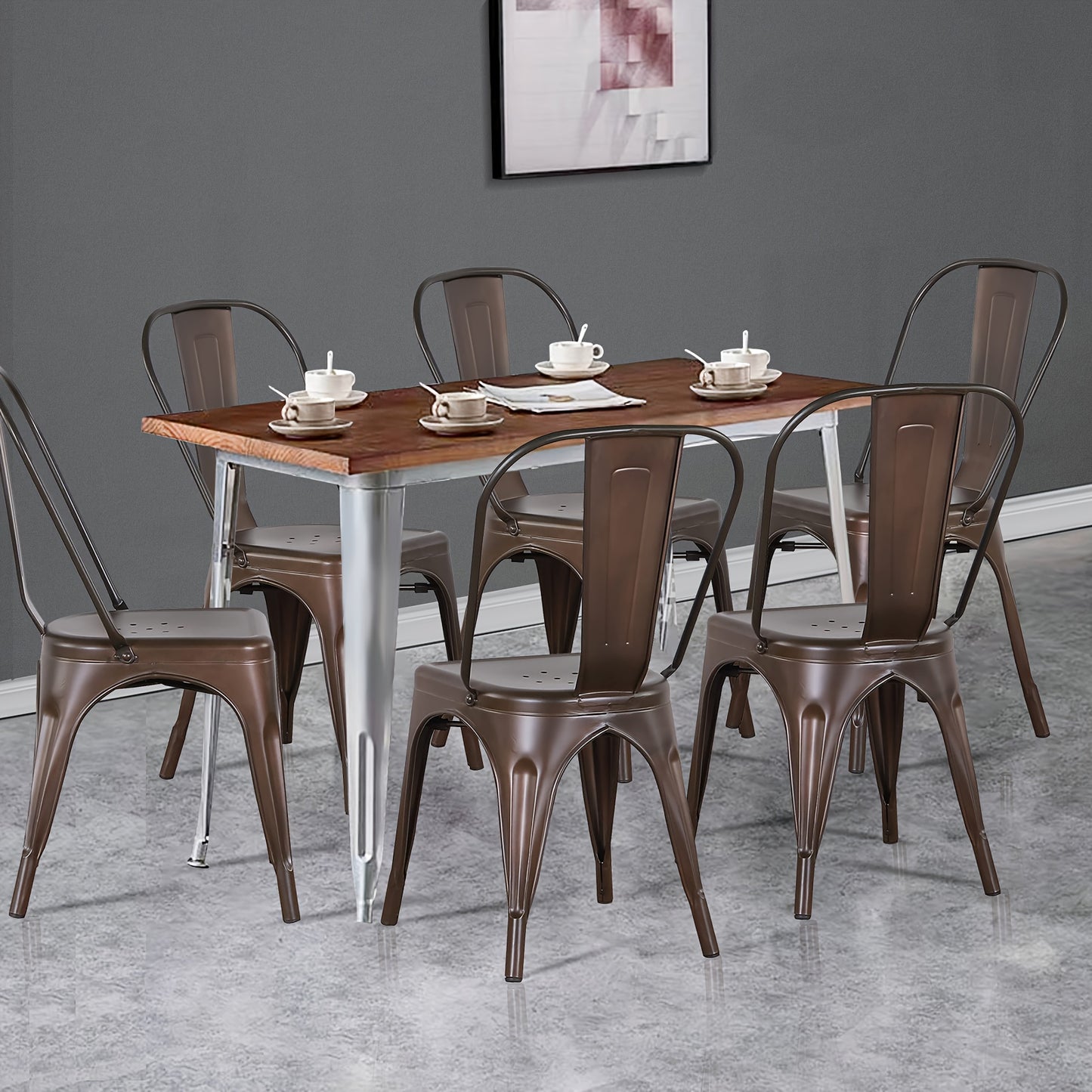 Set Of 4 Metal Chairs with Detachable Backrest, 85x43x46cm Industrial Style Steel Chairs for Kitchen, Cafe, Restaurant & Event Seating, Kitchen Seating, Cafe Furniture, Modern Chairs, Minimalist Design, Steel Frame, Robust Bu